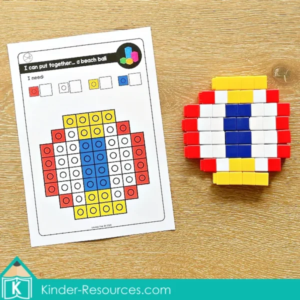 July Fine Motor Preschool Activities. Summer beach ball counting cubes task card