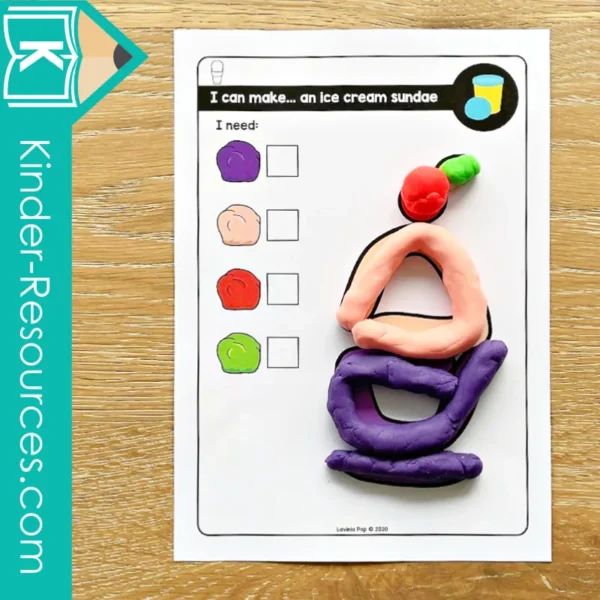 July Fine Motor Preschool Activities. Summer ice cream play dough task card