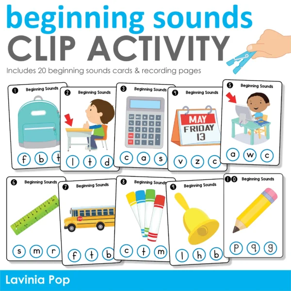 Beginning Sounds Clip Activity | Preschool and Kindergarten printable literacy center