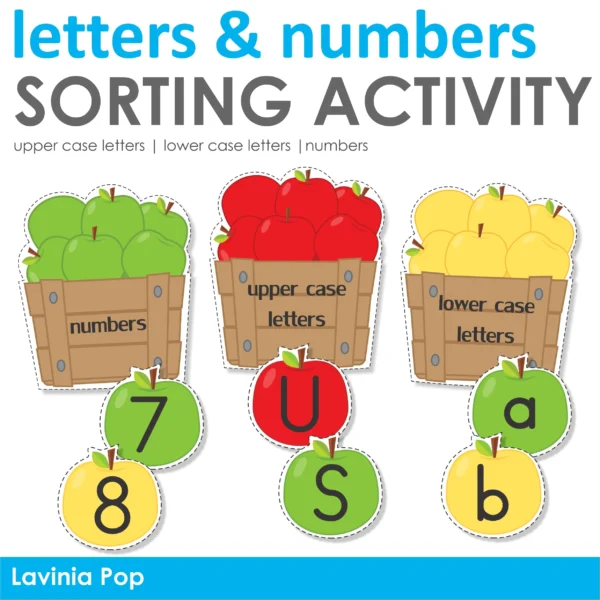 Apple Sorting Printable Activity: Letters & Numbers