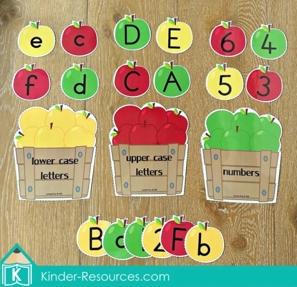 Apple Sorting Printable Activity: Letters & Numbers