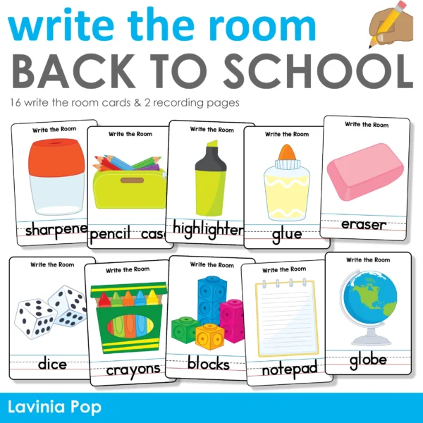 Back to School Write the Room Activity | Printable Vocabulary Cards with Recording Pages