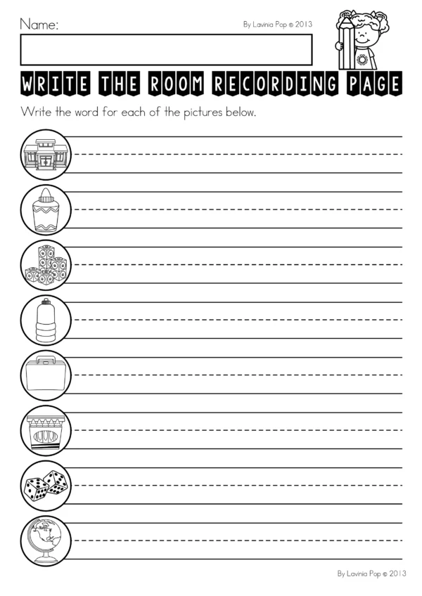 Back to School Write the Room Activity | Printable Vocabulary Cards with Recording Pages