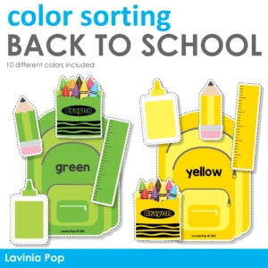 Backpack and School Supplies Color Sorting Printable Activity for Preschool and Kindergarten