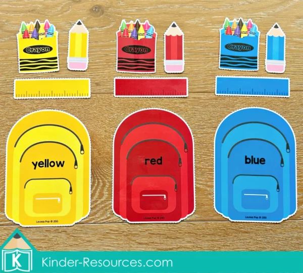 Backpack and School Supplies Color Sorting Printable Activity for Preschool and Kindergarten