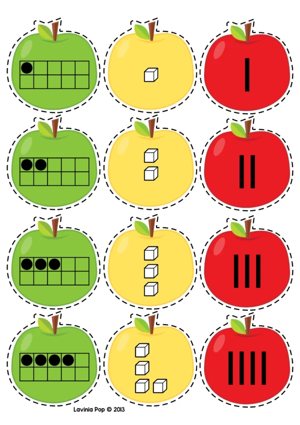 Apple Number Sense Math Center Activity | Ten Frames, Base Ten Blocks, Tally Marks