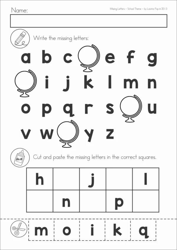 Missing Letters Cut and Paste Worksheets | Back to school