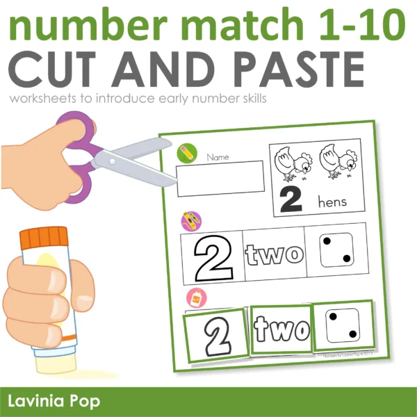 Number Match 1-10 Cut and Paste Worksheets| Number Recognition Activity