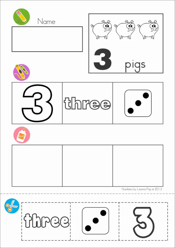 Number Match 1-10 Cut and Paste Worksheets| Number Recognition Activity