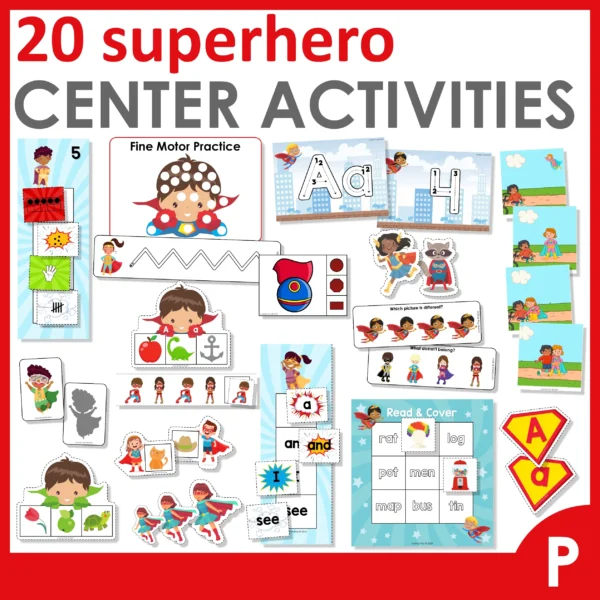 Superhero Center Activities for Preschool | 20 printable activities