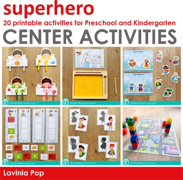 Superhero Center Activities for Preschool | 20 printable activities