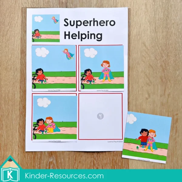 Superhero Preschool Center Activities. 4-part sequencing cards