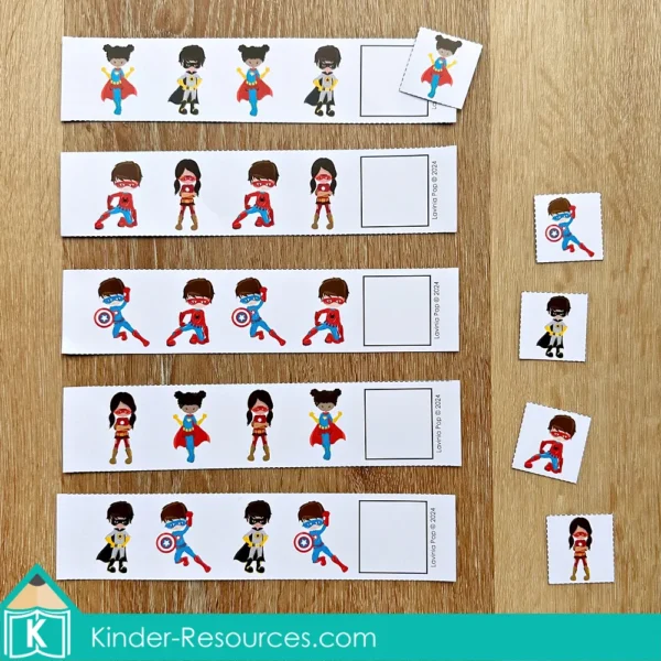 Superhero Preschool Center Activities. AB patterns activity