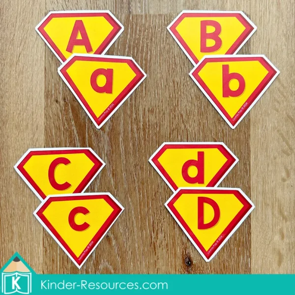 Superhero Preschool Center Activities. Matching upper and lower case letters