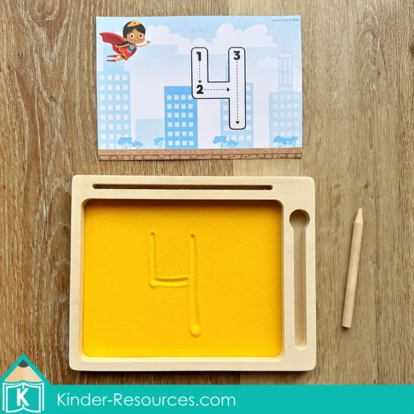 Superhero Preschool Center Activities. Sand Tray Writing Numbers