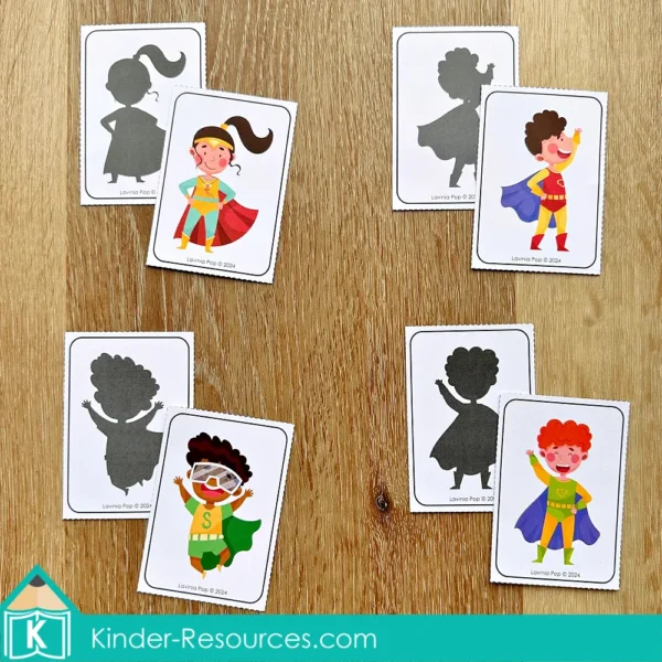 Superhero Preschool Center Activities. Shadow matching activity