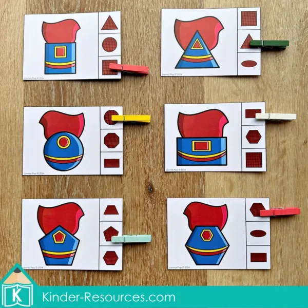 Superhero Preschool Center Activities. Shape matching activity