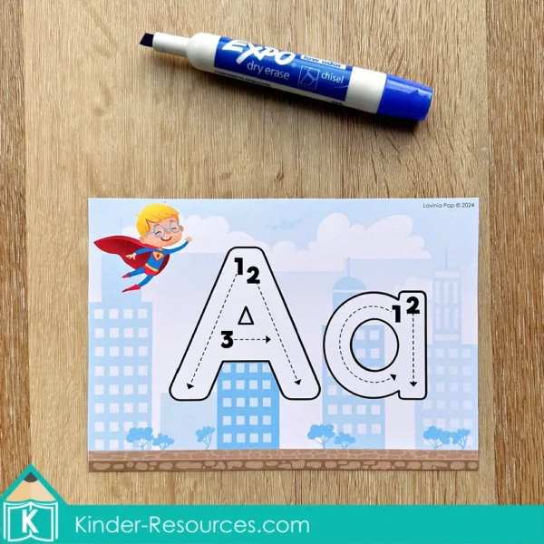 Superhero Preschool Center Activities. Tracing Upper and Lower Case Letters