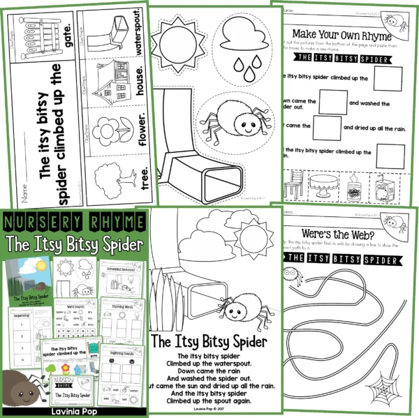 The Itsy Bitsy Spider / The Incy Wincy Spider Nursery Rhyme Worksheets and Activities