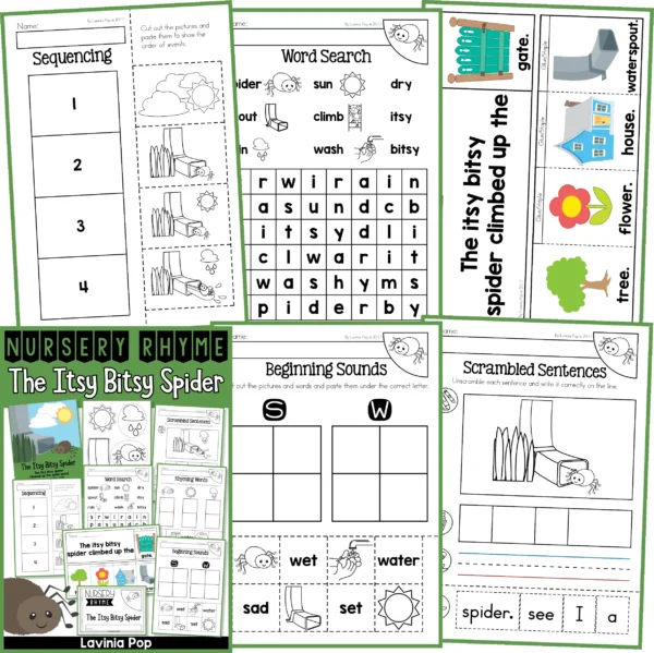 The Itsy Bitsy Spider / The Incy Wincy Spider Nursery Rhyme Worksheets and Activities