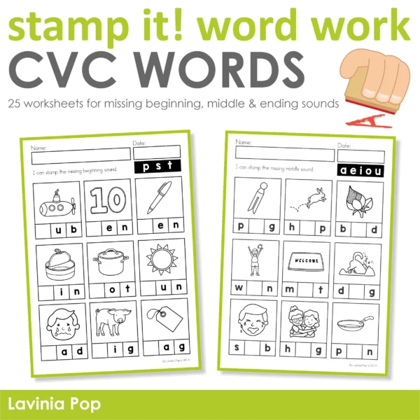 CVC Stamp It! Word Work Center | Missing Beginning, Middle and Ending Sounds