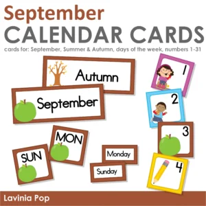 Calendar Cards for September | Pocket Chart and Magnetic Board