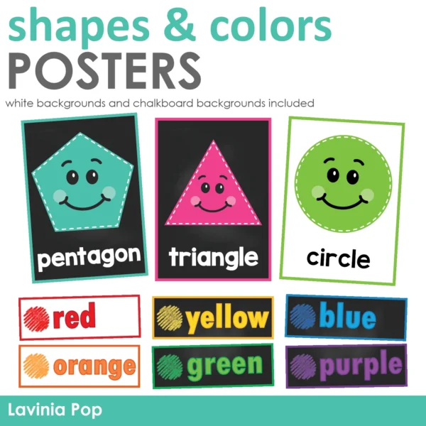 Shapes and Colors Posters | Chalkboard & White Backgrounds