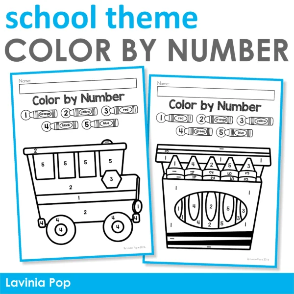 Color by Number Back to School Theme