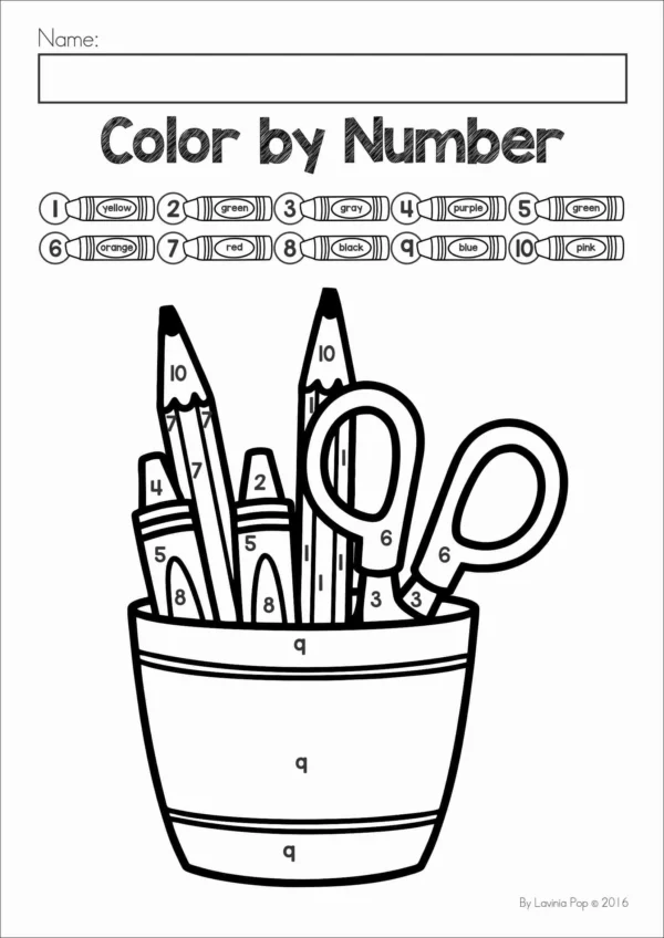 Color by Number Back to School Theme