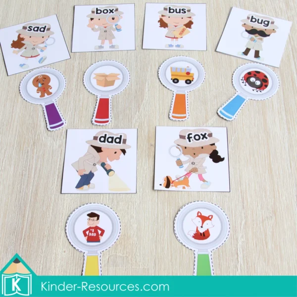 Community Helpers Printable Center Activities for Preschool. CVC Word Detective Match