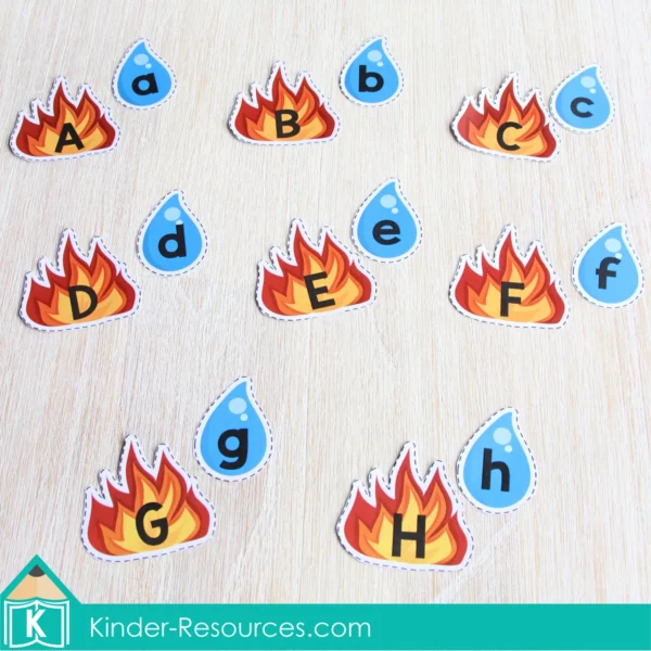 Community Helpers Printable Center Activities for Preschool. Fire and Water Upper and Lower Case Letter Match