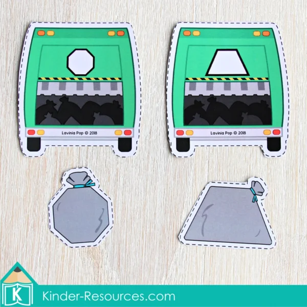 Community Helpers Printable Center Activities for Preschool. Garbage Truck Shape Match