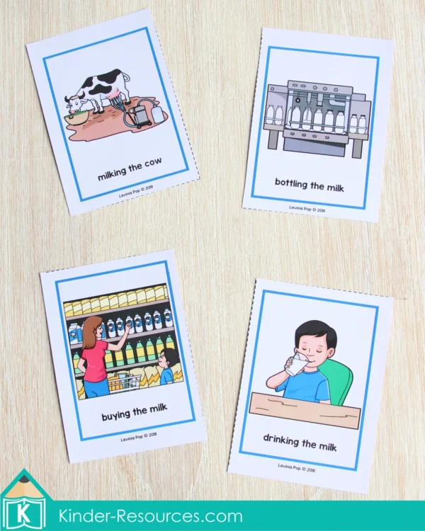 Community Helpers Printable Center Activities for Preschool. Sequencing Cards Milk to Table