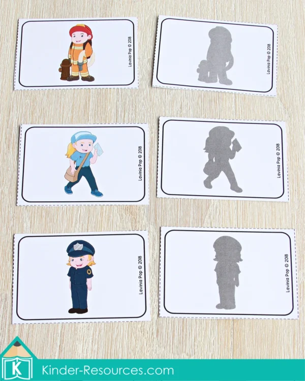 Community Helpers Printable Center Activities for Preschool. Shadow Match