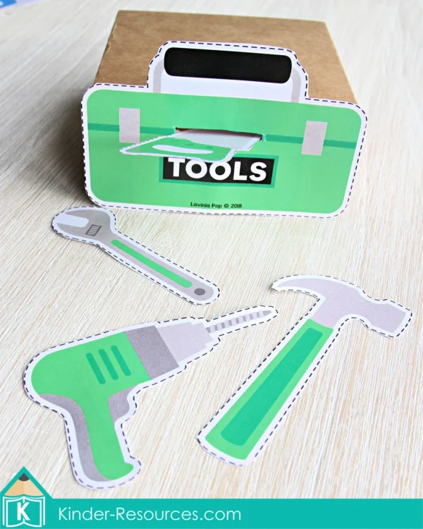 Community Helpers Printable Center Activities for Preschool. Tools and Tool Box Color Sorting