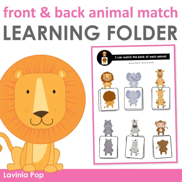 Learning Folder Toddler Binder Busy Book | Front and Back Animal Match