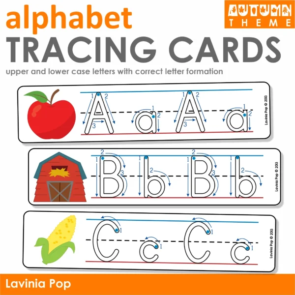 Alphabet Tracing Cards with Directional Arrows Autumn Theme