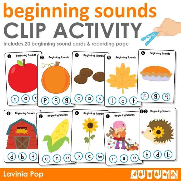 Clip the Beginning Sounds Printable Activity | Autumn / Fall Theme