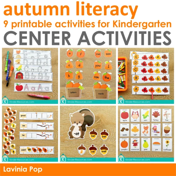 Printable LITERACY Center Activities for Kindergarten | Autumn / Fall