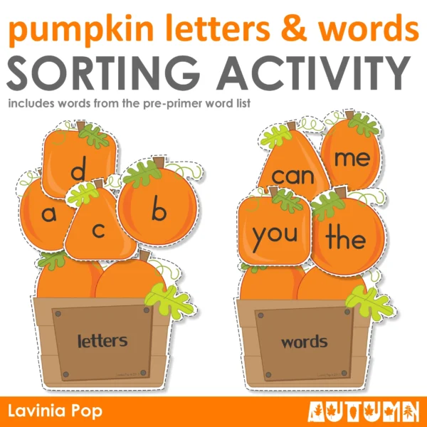 Pumpkin Sorting Letters and Words Printable Activity