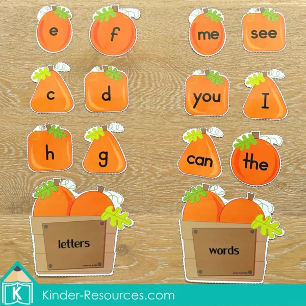 Pumpkin Sorting Letters and Words Printable Activity