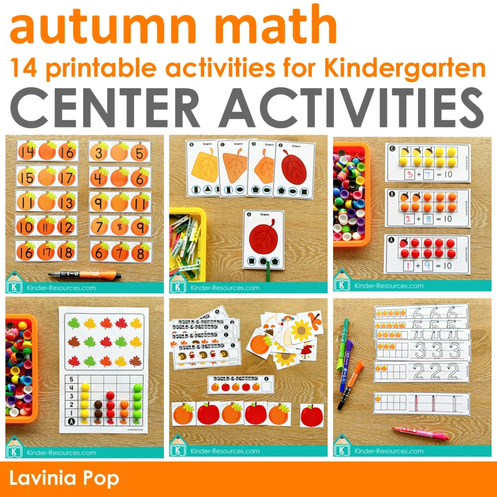 Printable MATH Center Activities for Kindergarten | Autumn / Fall