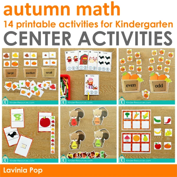 Printable MATH Center Activities for Kindergarten | Autumn / Fall