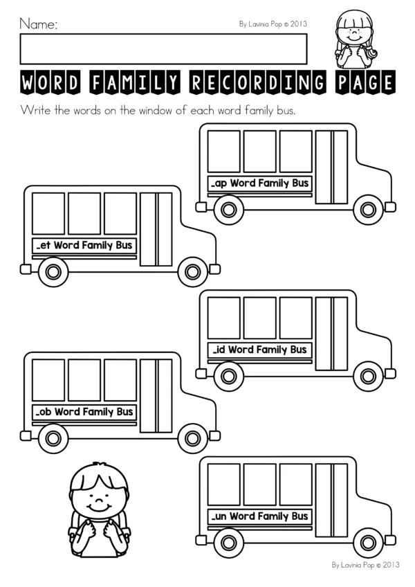 Children on the Bus Word Family Sorting Activity