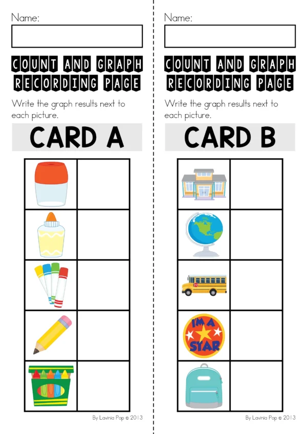 School Count and Graph Math Center Activity for Kindergarten