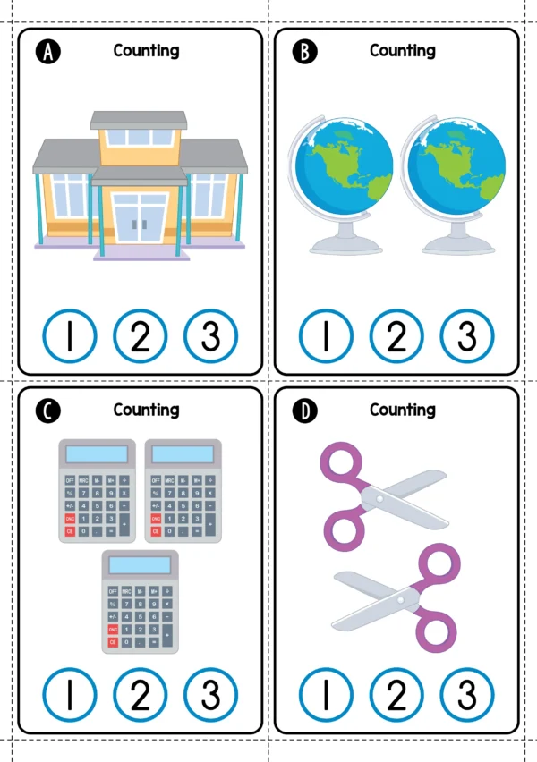 Counting Cards for Kindergarten | School Theme Numbers 1-10