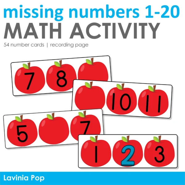 Missing Numbers 1-20 | Apple Theme Math Center Activity for Kindergarten