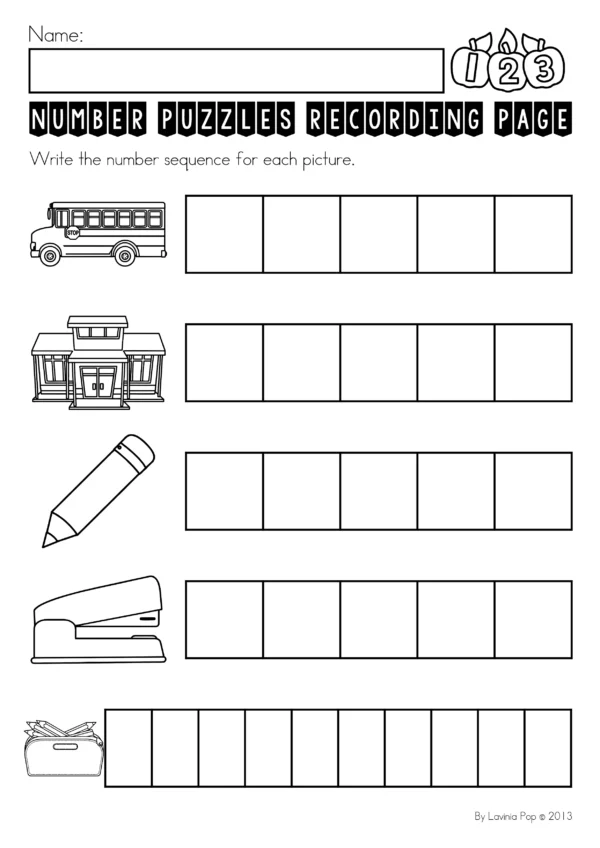 Number Puzzles 1-10 Printable Activity | School Theme