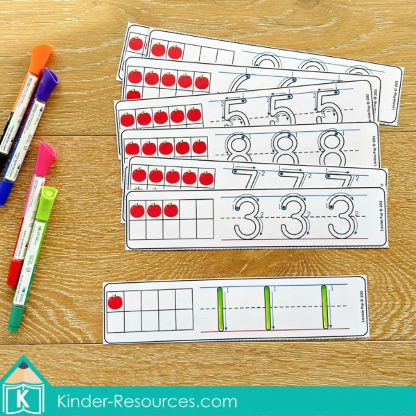 Number Tracing Cards 1-20 with Apple Ten Frames