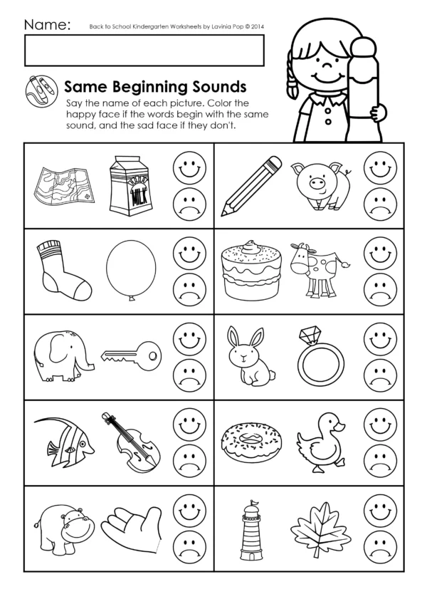 Beginning Sounds Worksheets for Kindergarten